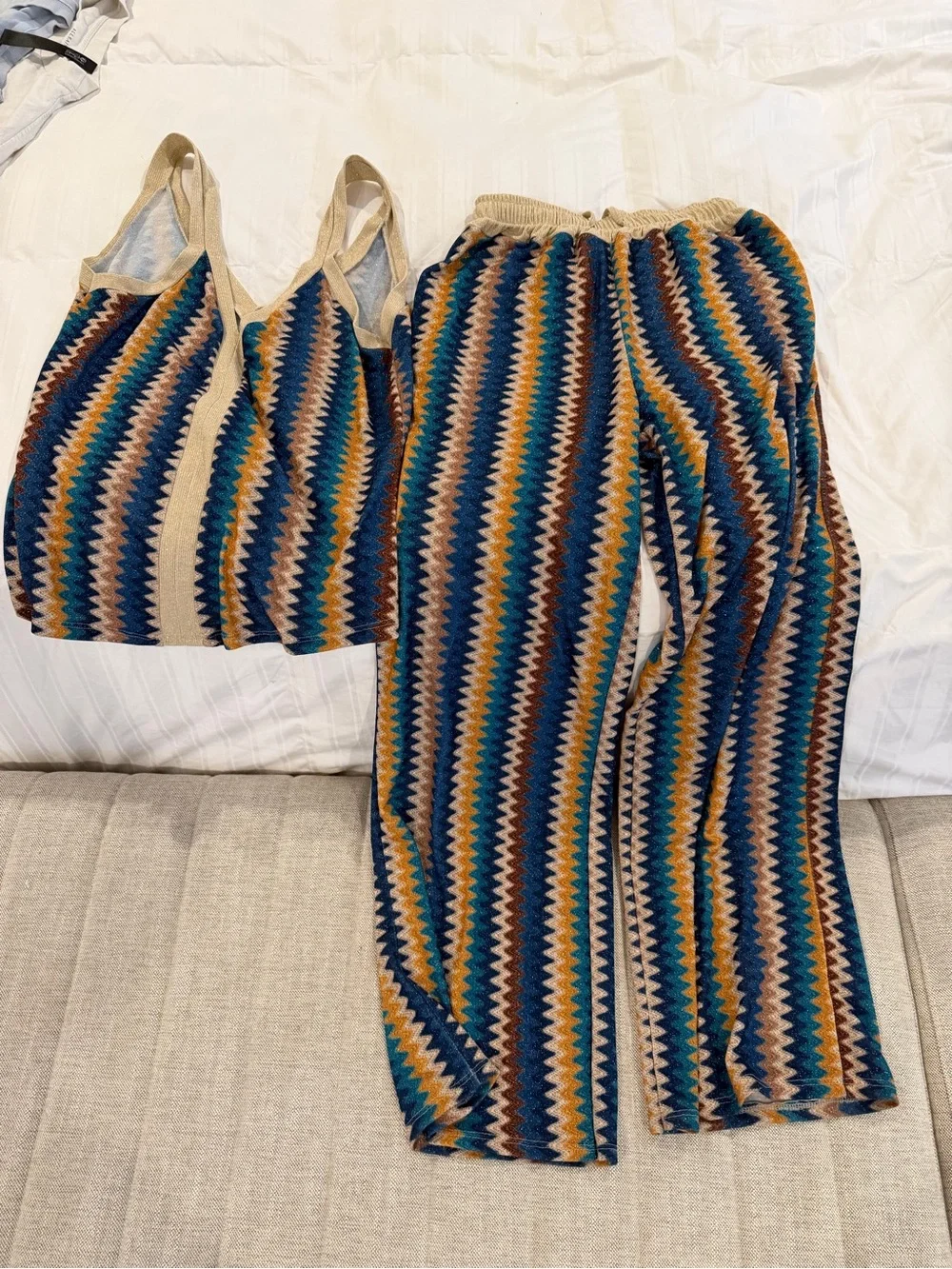 Missoni look alike Chevron Knit Tank and Wide-Leg Pants Set - Multicolor